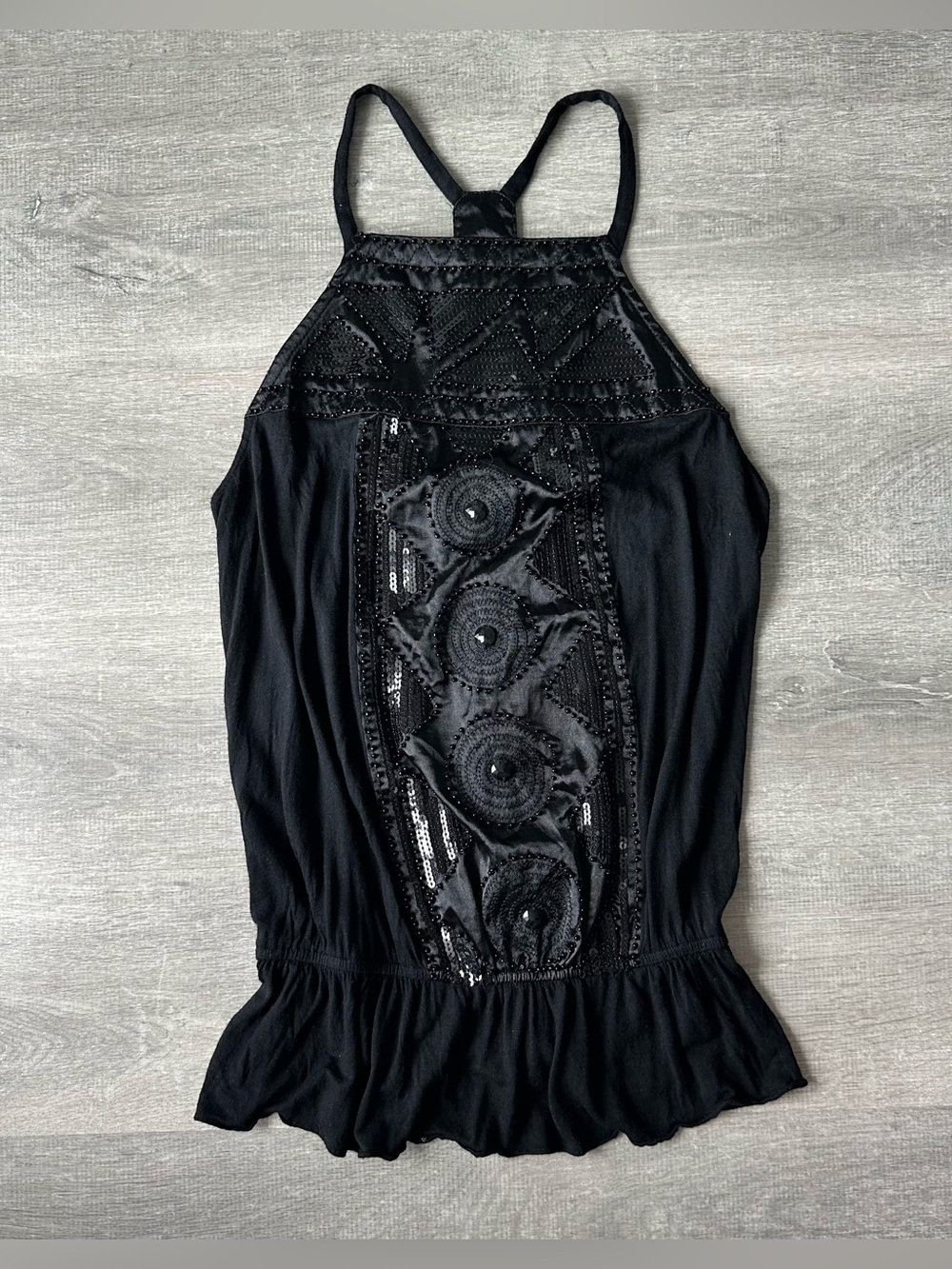 Vintage Y2K XXI Beaded Halter Top Black Boho Fairycore Festival Cami